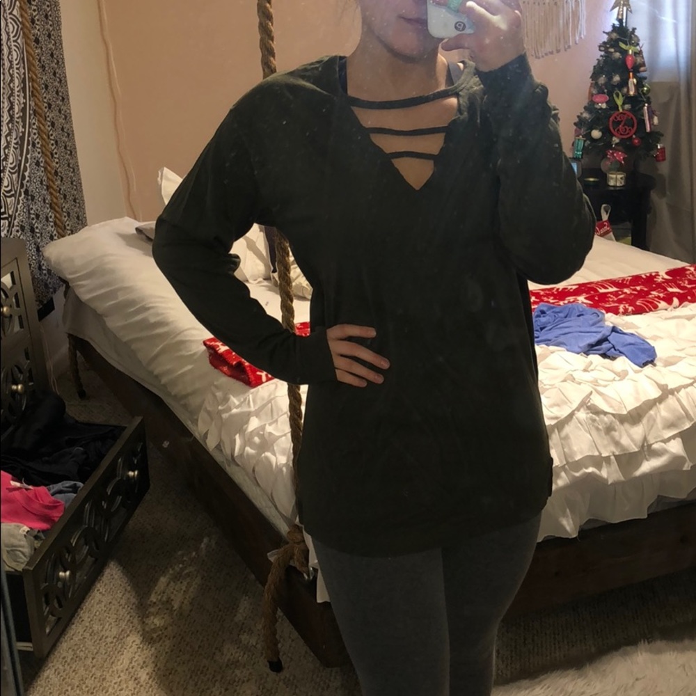 WORN ONCE army green VS pink long sleeve